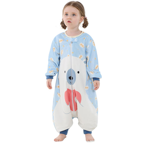 Bear Baby Sleeping Bag Sack Long Sleeve with Feet Swaddle Wearable Blanket for Boys Girls