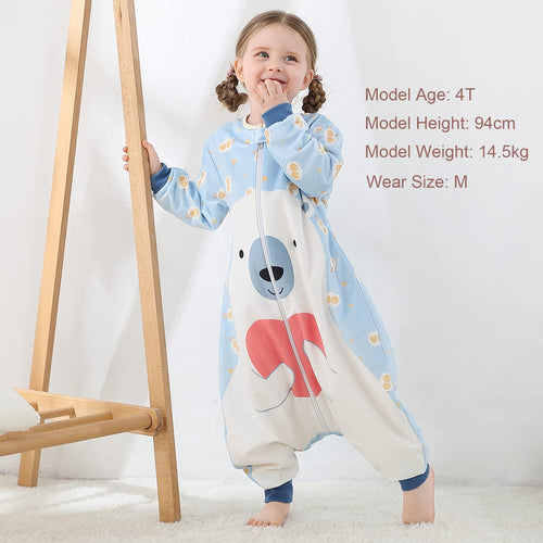 Bear Baby Sleeping Bag Sack Long Sleeve with Feet Swaddle Wearable Blanket for Boys Girls
