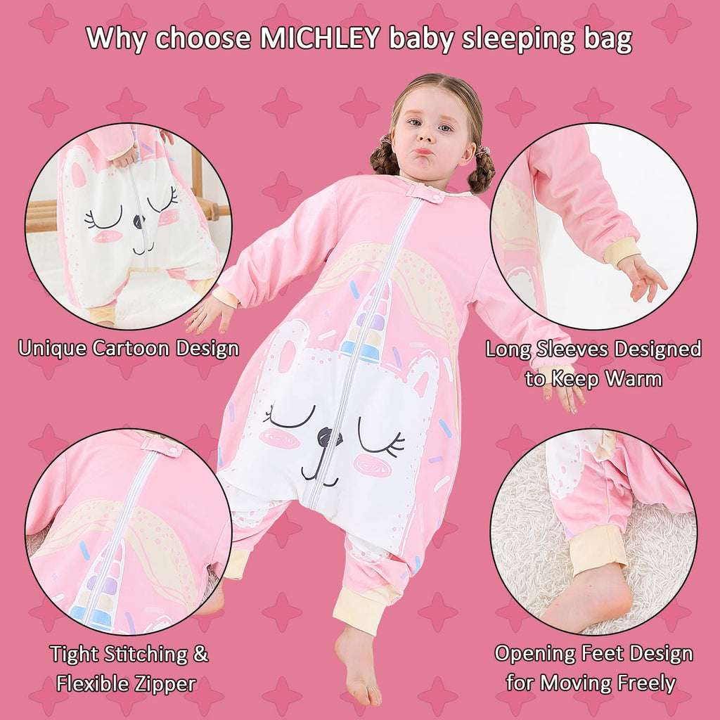 Cat Baby Sleeping Bag Sack Long Sleeve with Feet Swaddle Wearable Blanket for Boys Girls