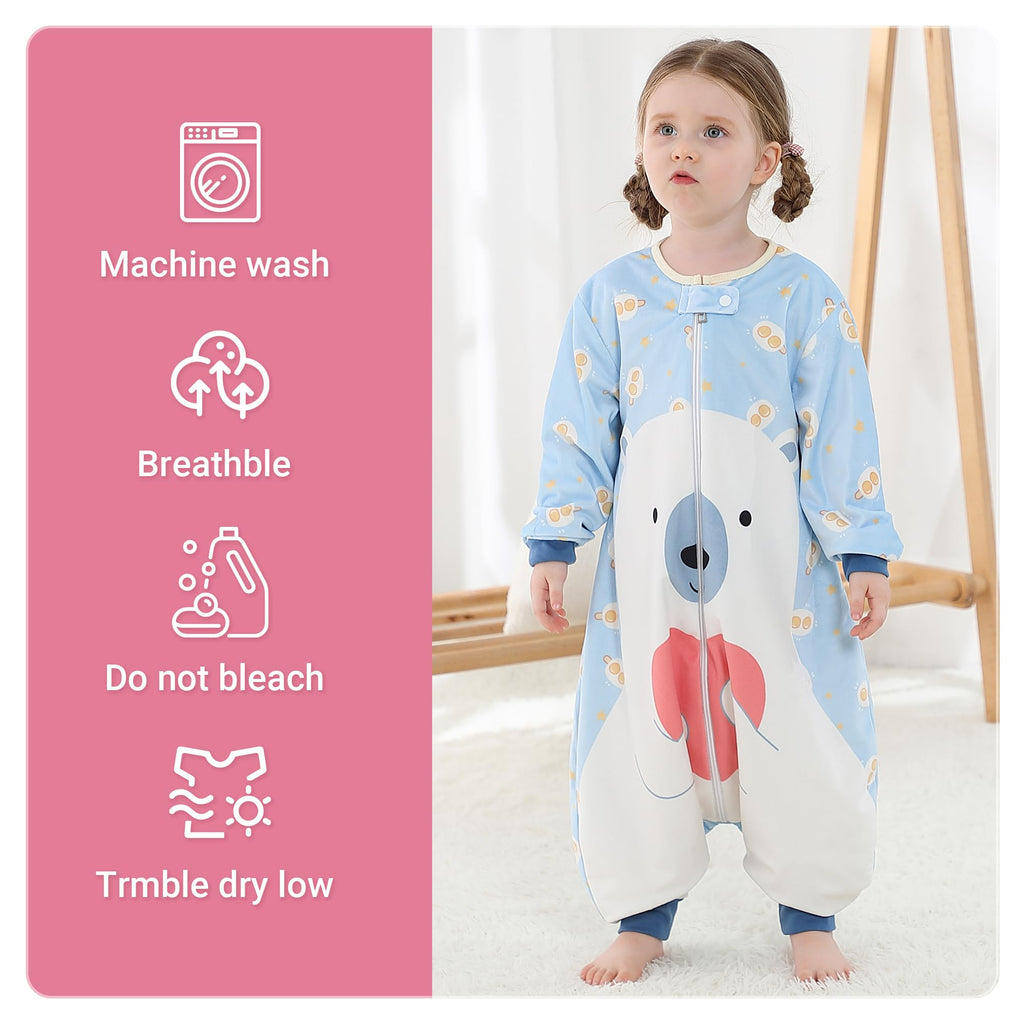 Bear Baby Sleeping Bag Sack Long Sleeve with Feet Swaddle Wearable Blanket for Boys Girls